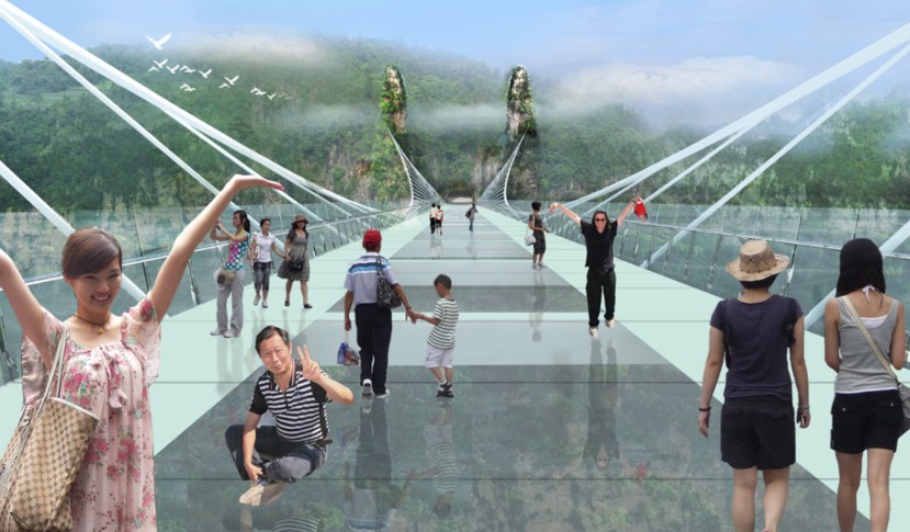 World's Longest and Highest Glass-Bottom Bridge is in China Shiniuzhai Park.